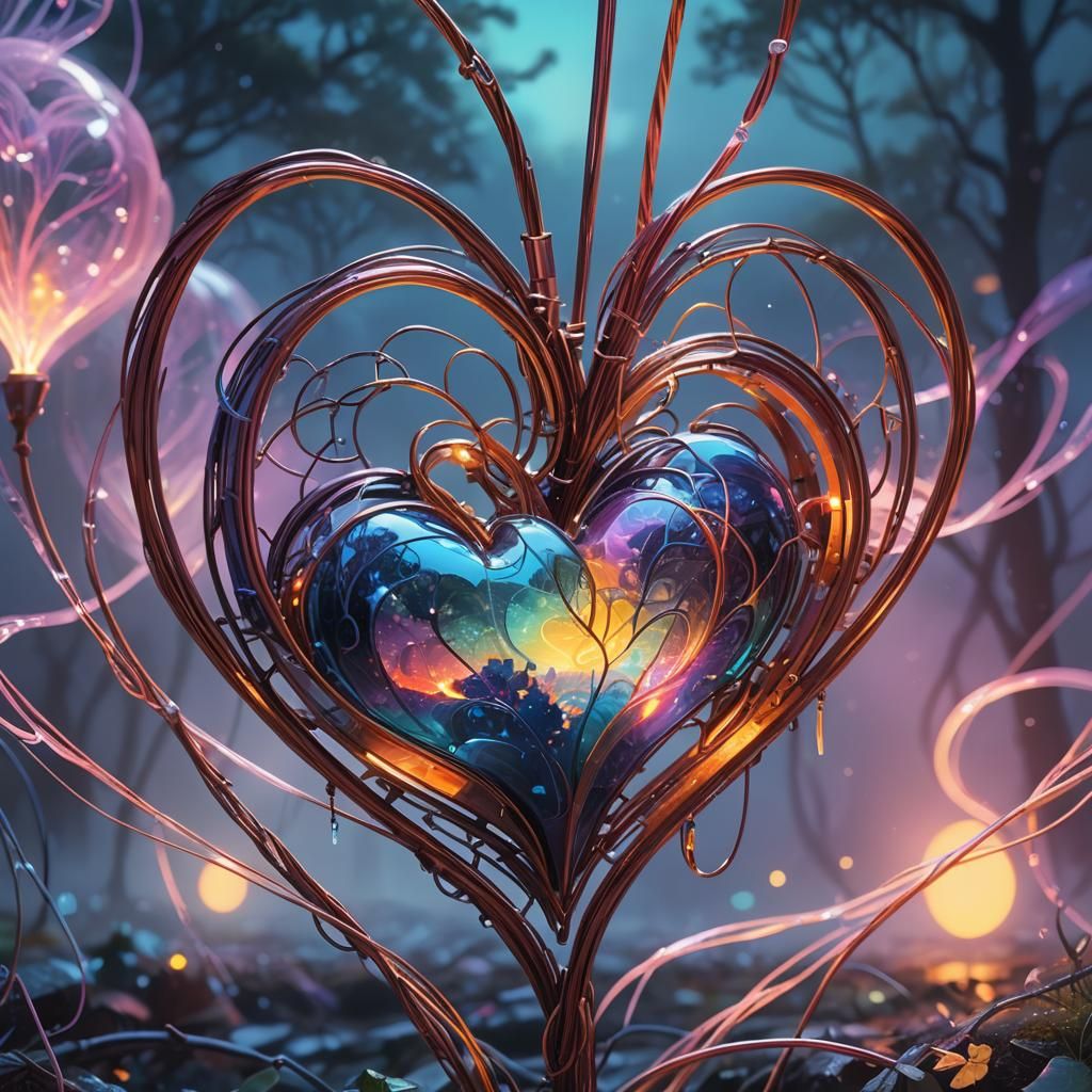 Glowing String Heart in Dreamlike Fantasy Art