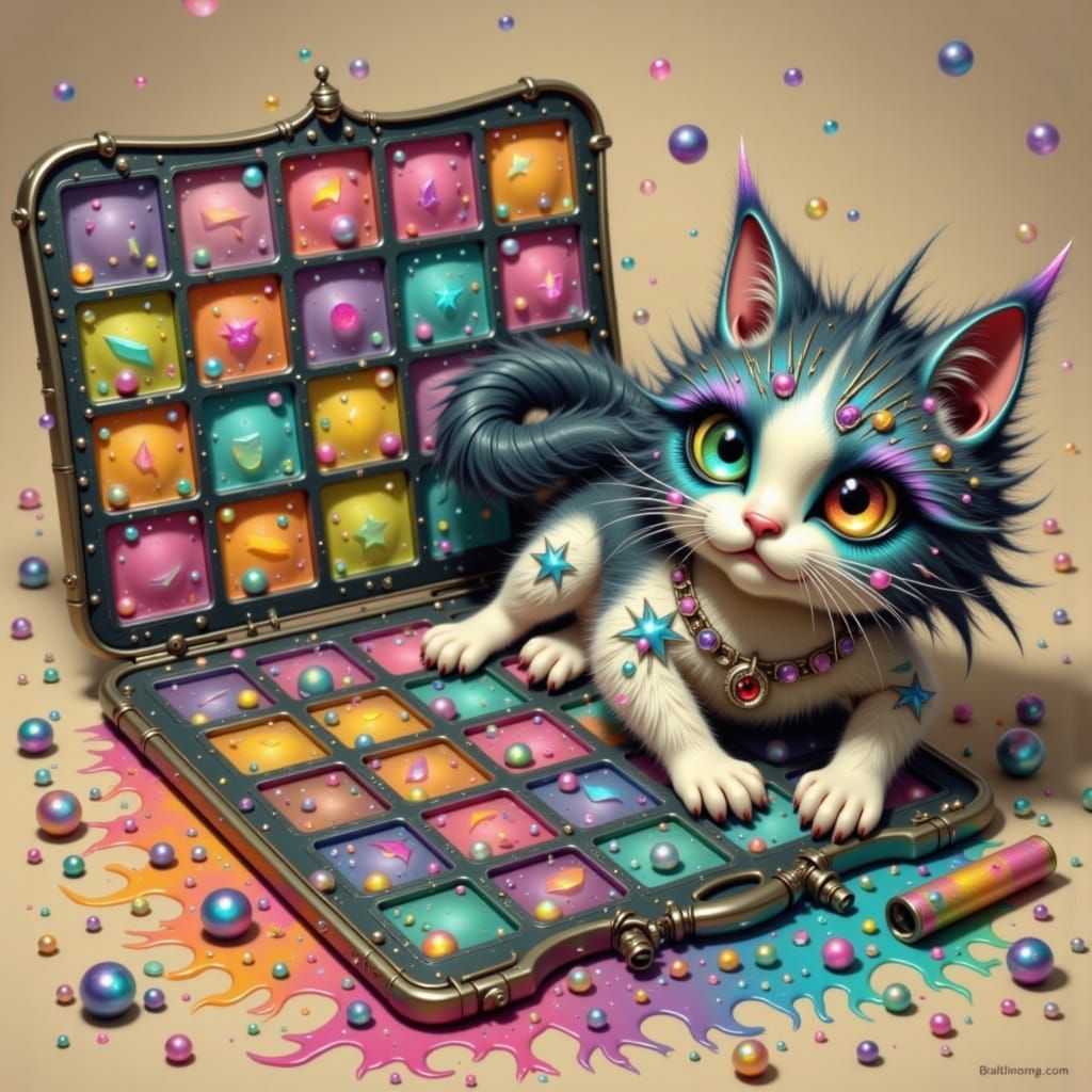 Tiny Cat's Iridescent Adventure: A Digital Art Piece