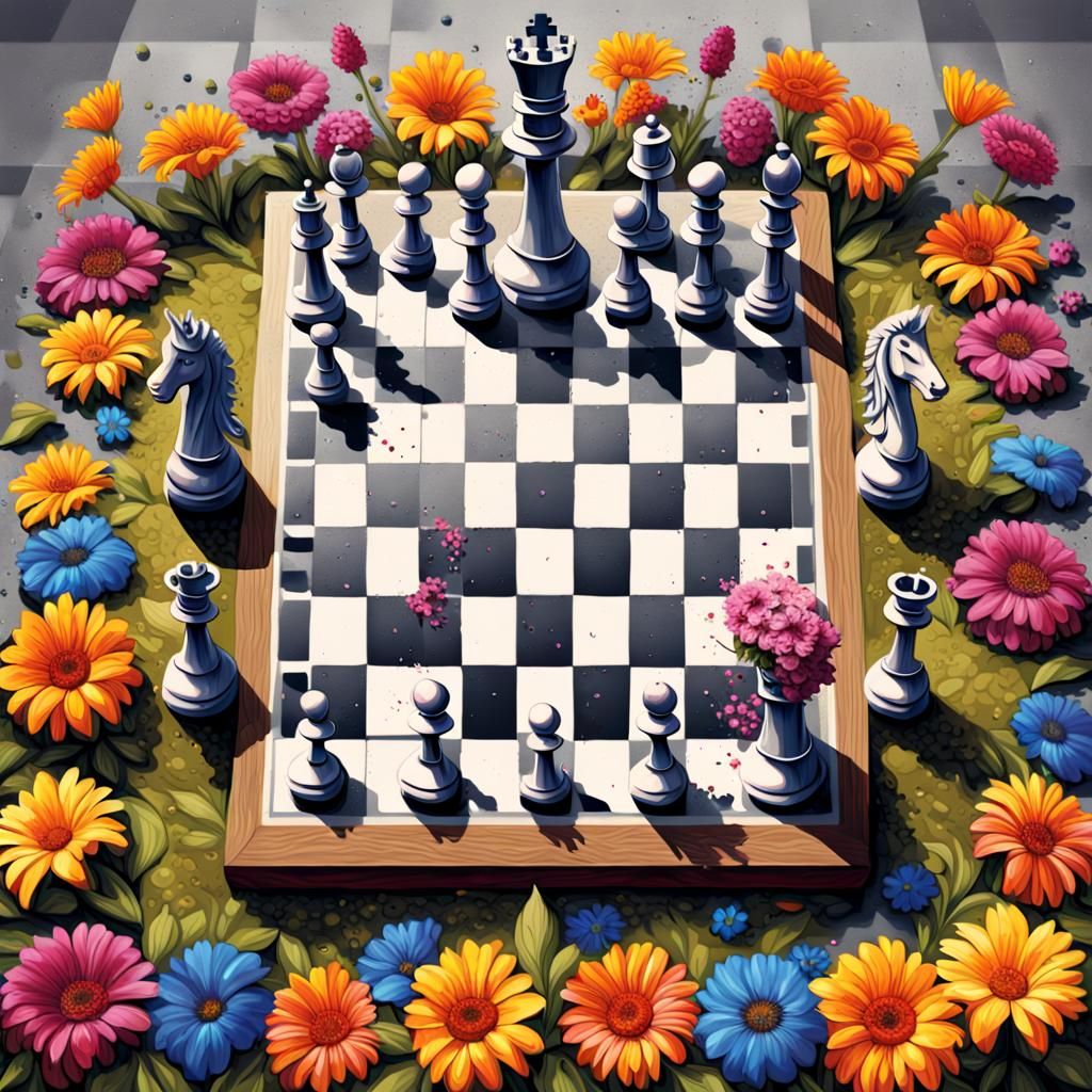 Floral Chess Pieces in Graffiti Art Style