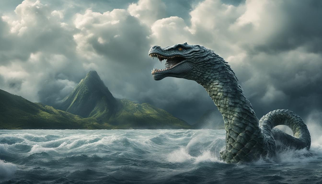Towering Water Serpent in Fjord, Hyperdetailed Photography