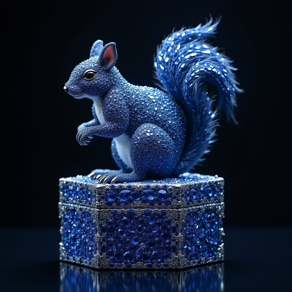 Regal Sapphire Squirrel Sculpture on Treasure Box