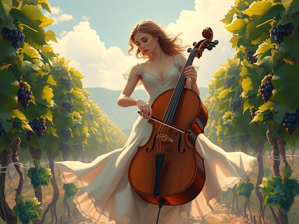 Ethereal Vineyard Serenade in Soft Watercolor Style