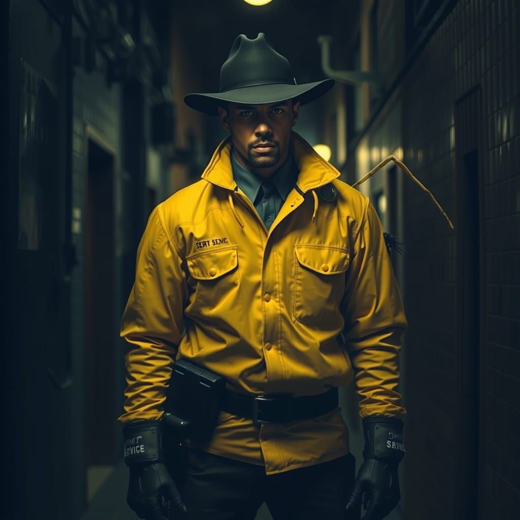 Yellow Secret Agent with Ant Double Exposure