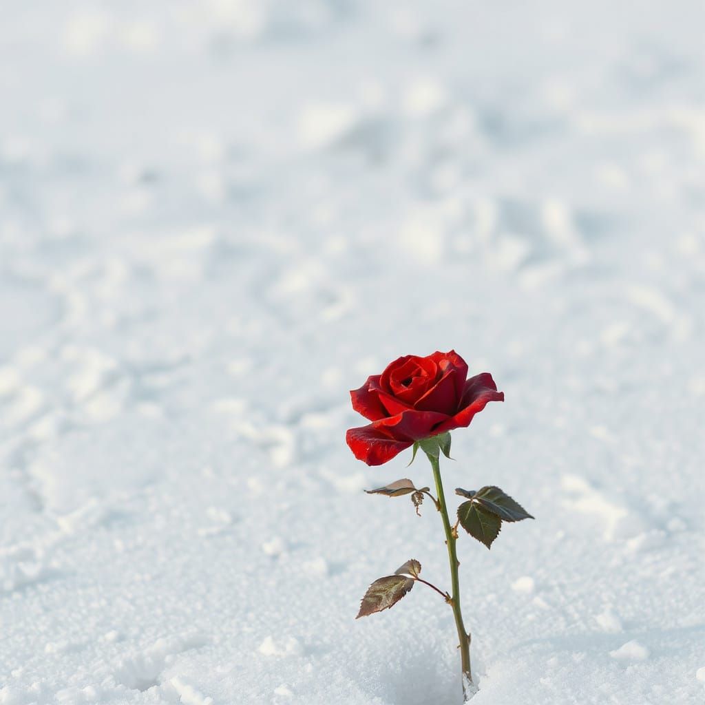 Crimson Rose Blooms in Frozen Wasteland