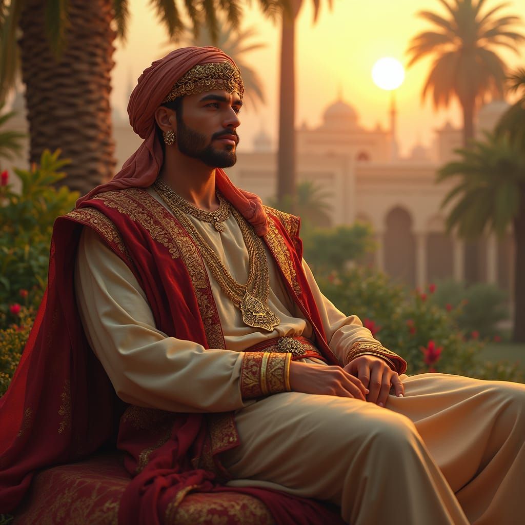 Arab Prince in Desert Palace Garden Digital Matte Painting