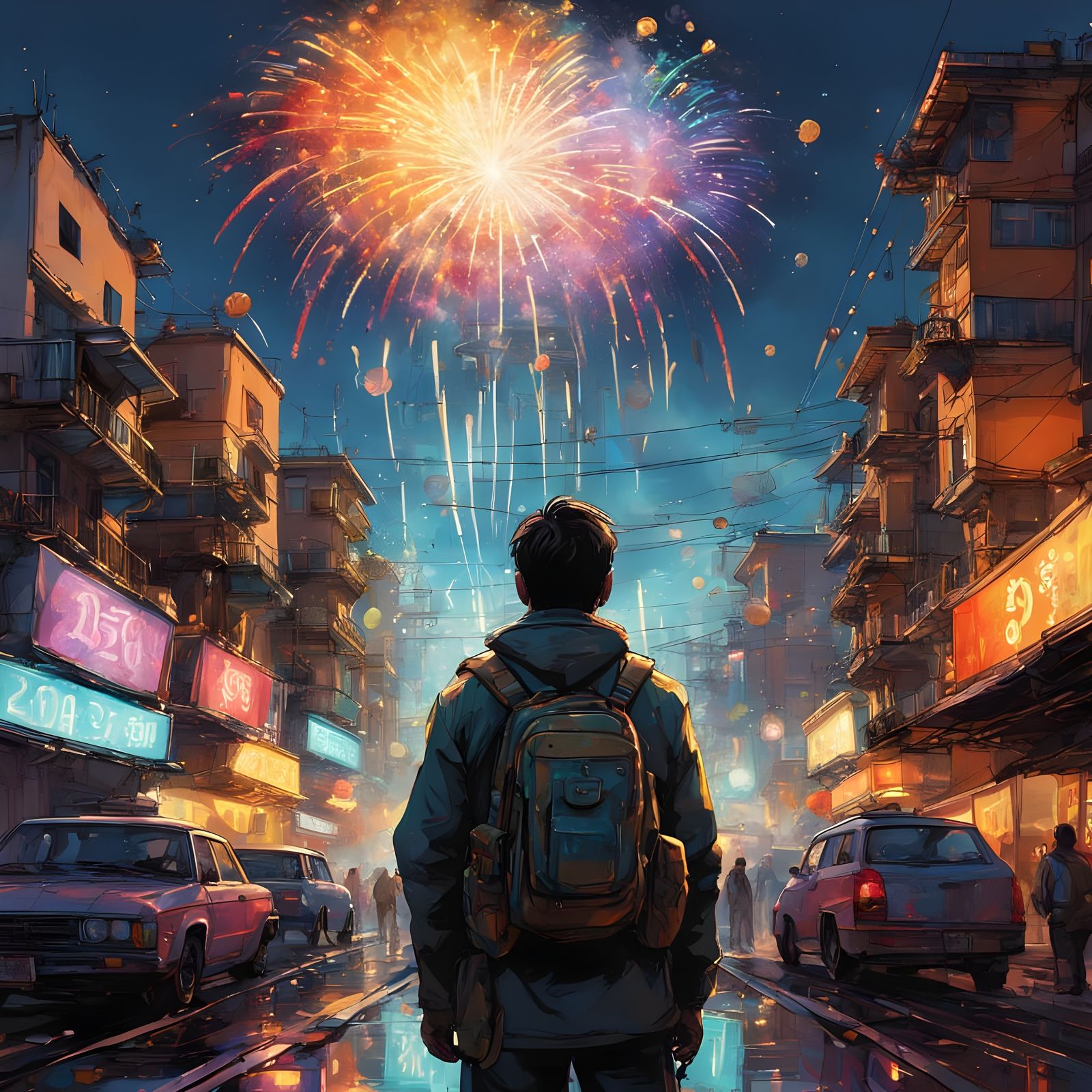 Vibrant New Year's Eve Celebrations in Hyperrealistic Style