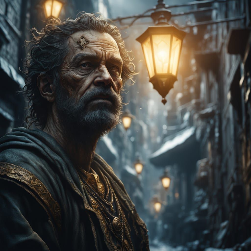 Dark Fantasy Scaled Vagrant with Golden Motifs