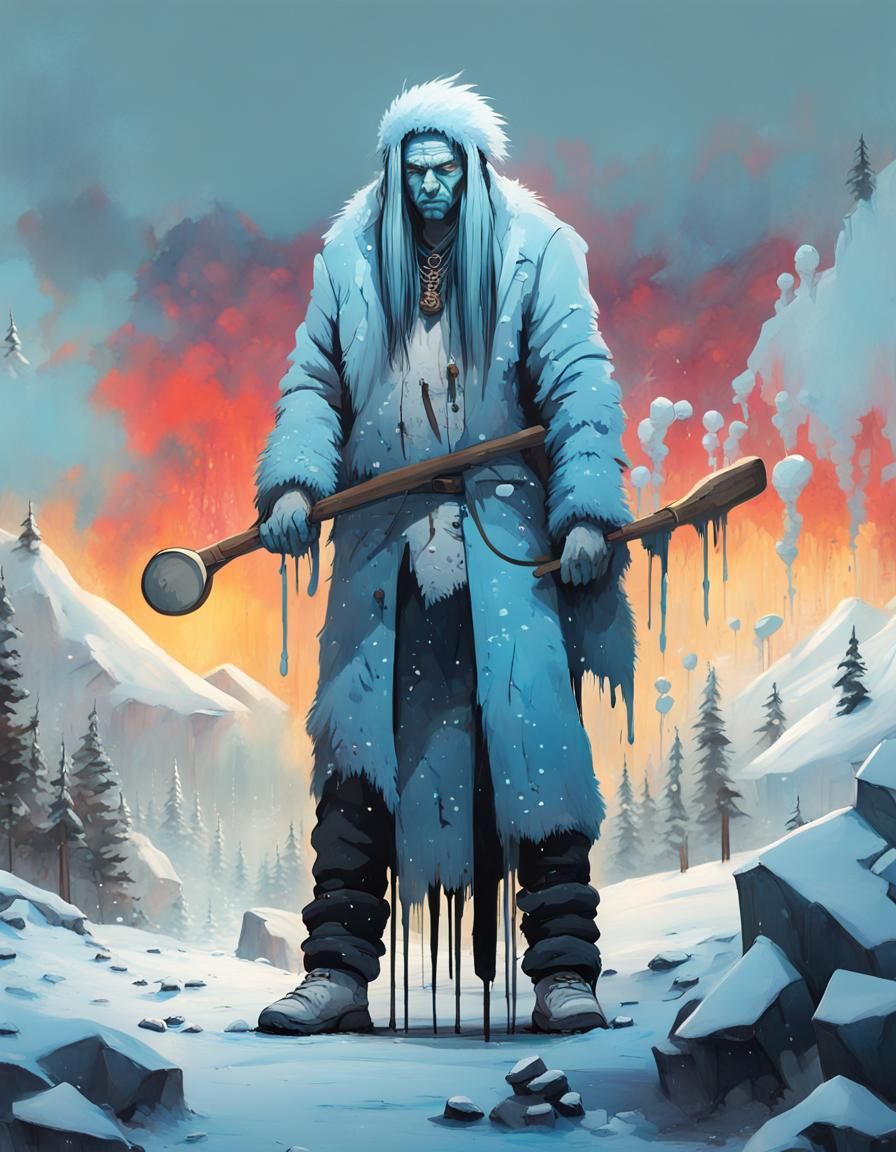 Goliath Drummer in Post-Apocalyptic Winter Scene