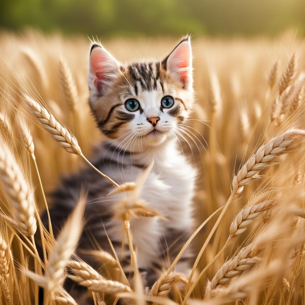 Kitten in Wheat Field