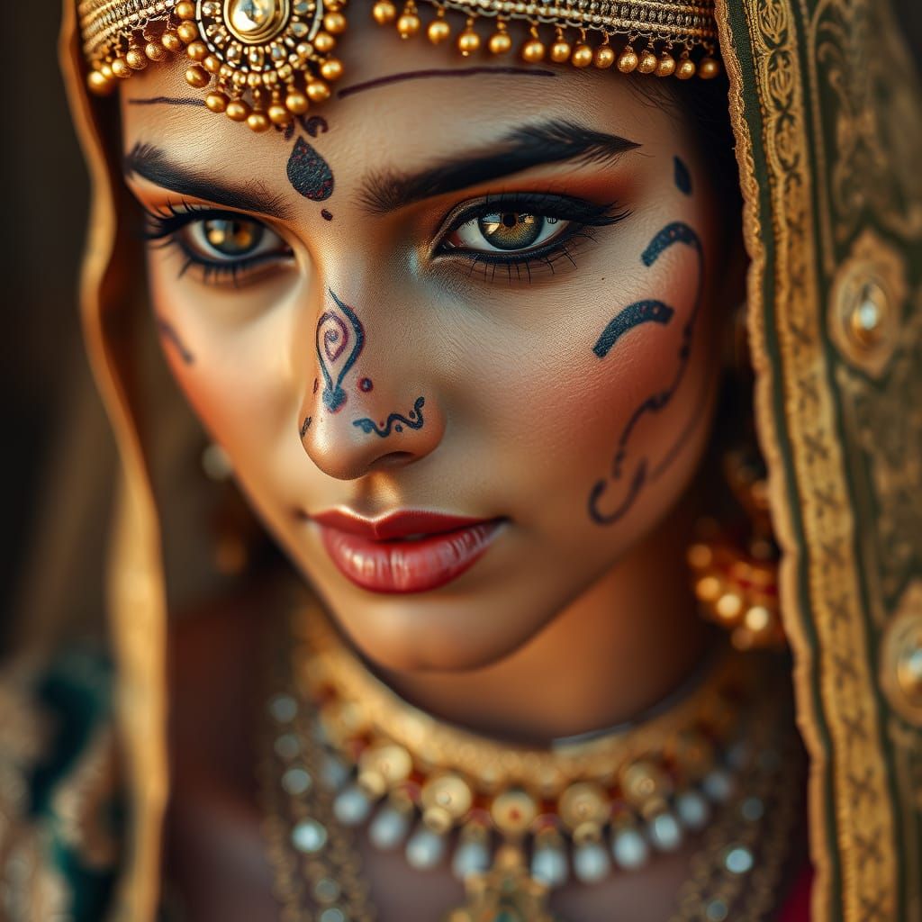 Elegant Indian Princess Adorned in Gold and Jewels