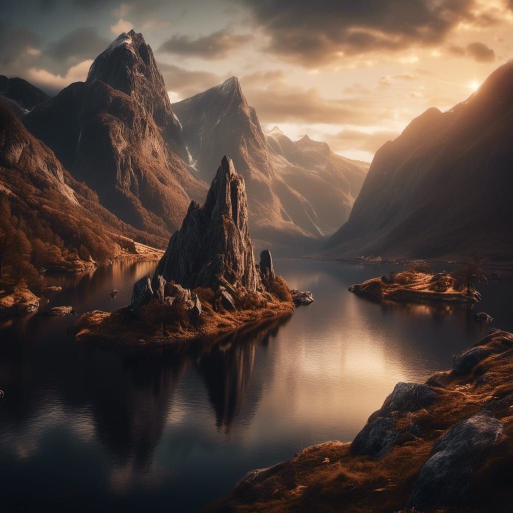 Golden Hour Over Surreal Norwegian Fjords