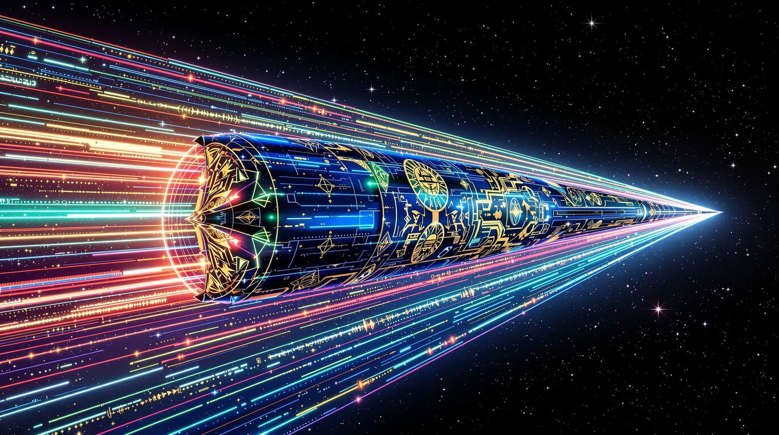 Interstellar Starship Illustration in Klimt Sci-Fi Style