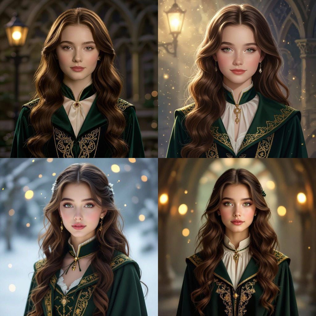 Art Nouveau Fox Beauty: Teenage Girl in Elegant Witch Robe