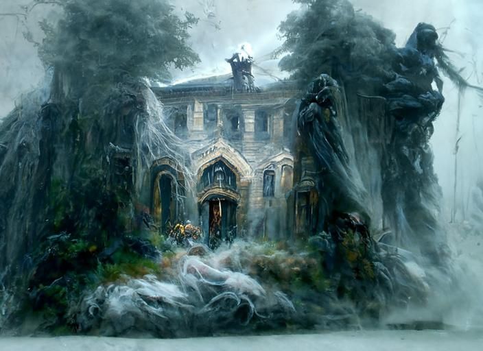 Sinister Abandoned Mansion in Ethereal Horror Style