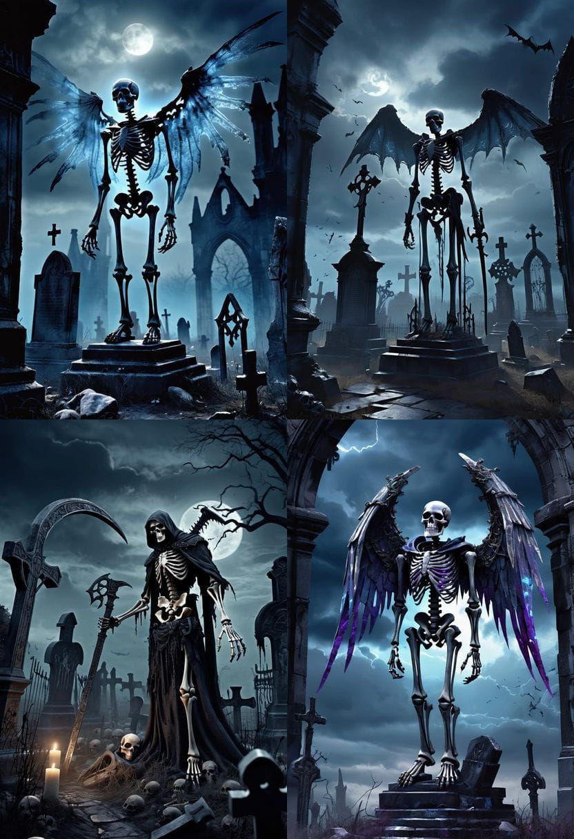 Skeletal Guardian in Haunted Graveyard with Scythe