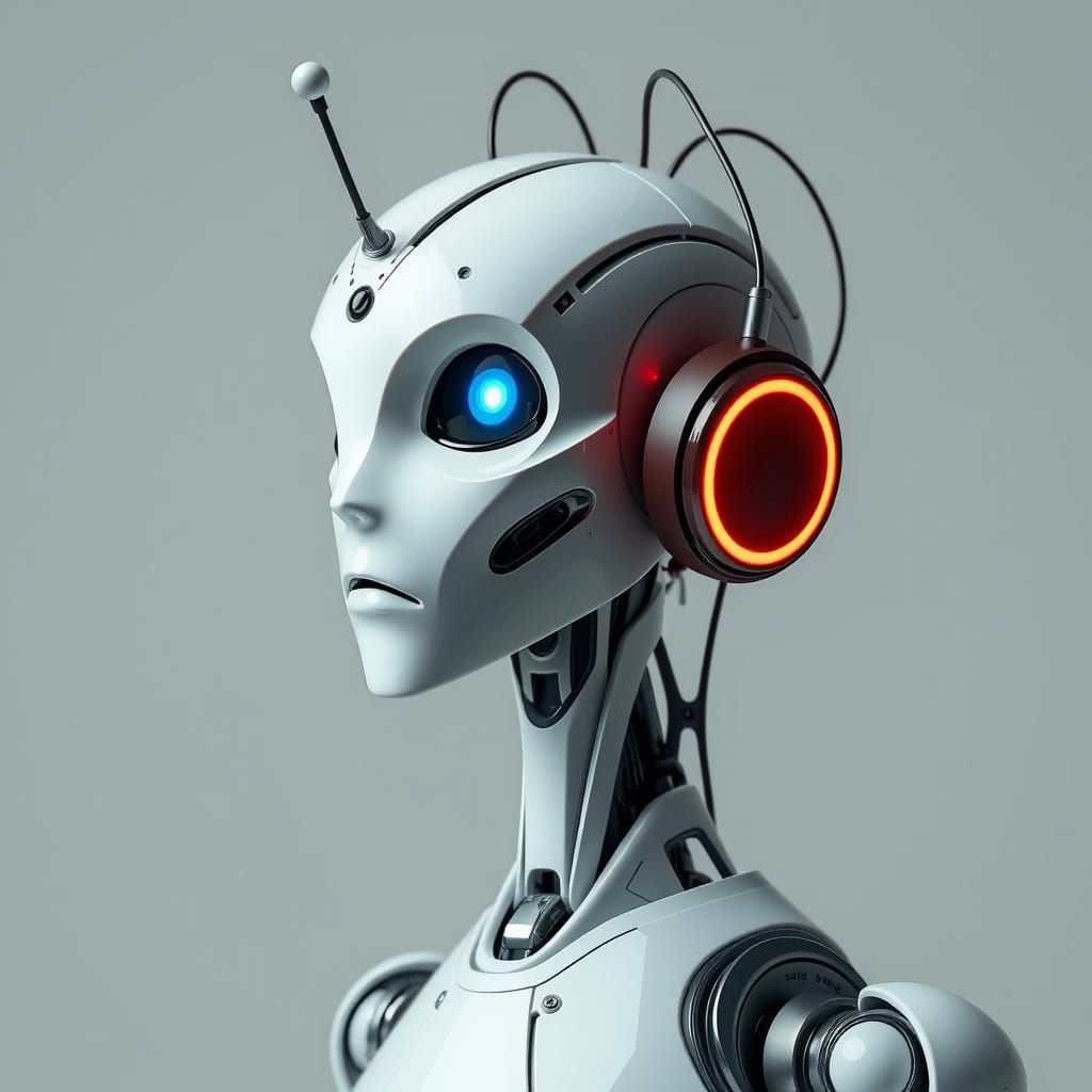 Tall Slim Cyborg Robot with Prismatic Head