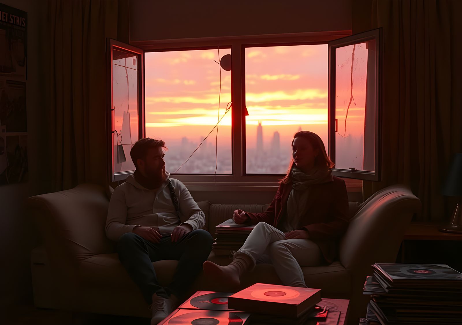 Post-Apocalyptic Couple Listening to 80s Vinyl