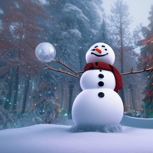 Fantastical Christmas Snowman in Detailed Digital Painting