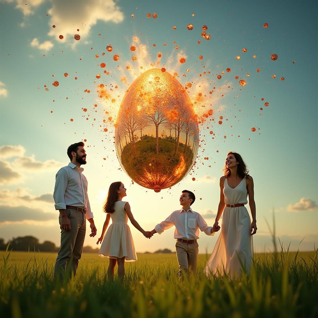 Exploding Fabergé Egg in a Sunny Meadow