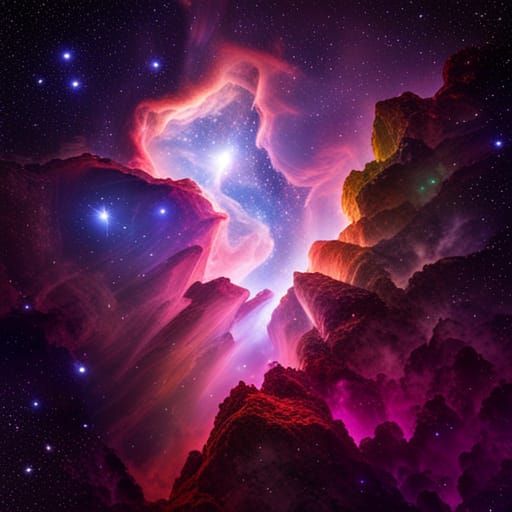 Angels Ascending Through Starry Nebula