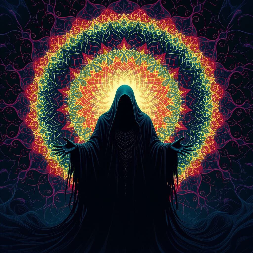 Eerie Figure in Gothic Kaleidoscope