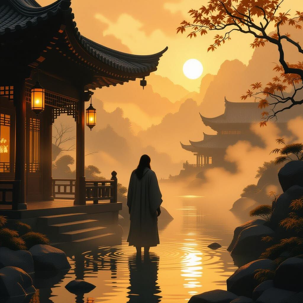 Serene Golden Atmosphere in Dreamy Digital Style