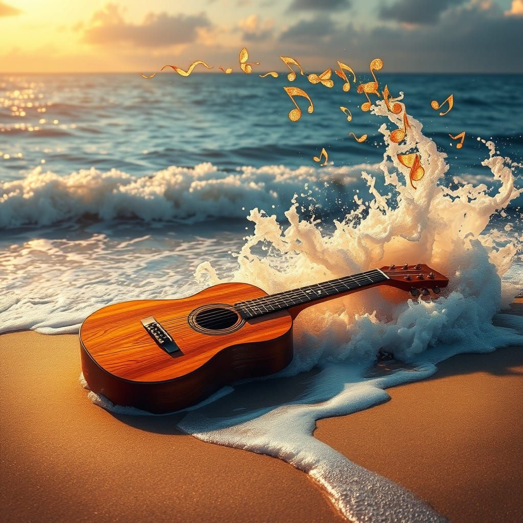 Iridescent Notes Dance on Breeze in Art Nouveau Style