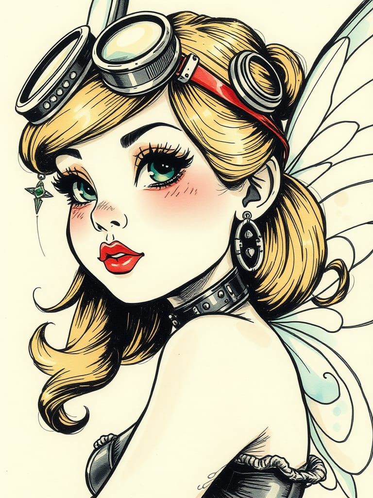 Steampunk Tinkerbell in Elegant Art Nouveau Style