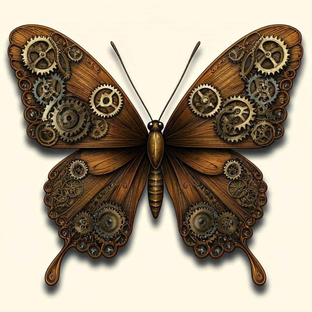 Mechanical Butterfly Line Art in Colored Pencil