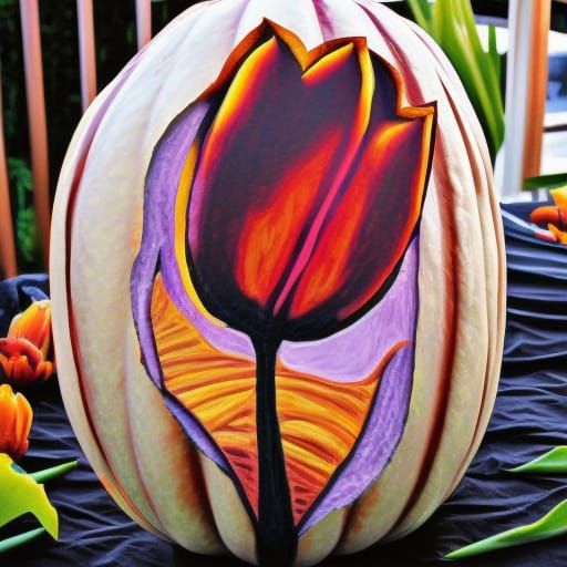 Candlit Tulip Pumpkin in Comic Book Art Style