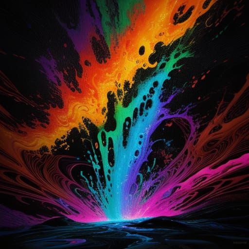 Multicolored, Surreal Lava Landscape in Vibrant Oil Painting...