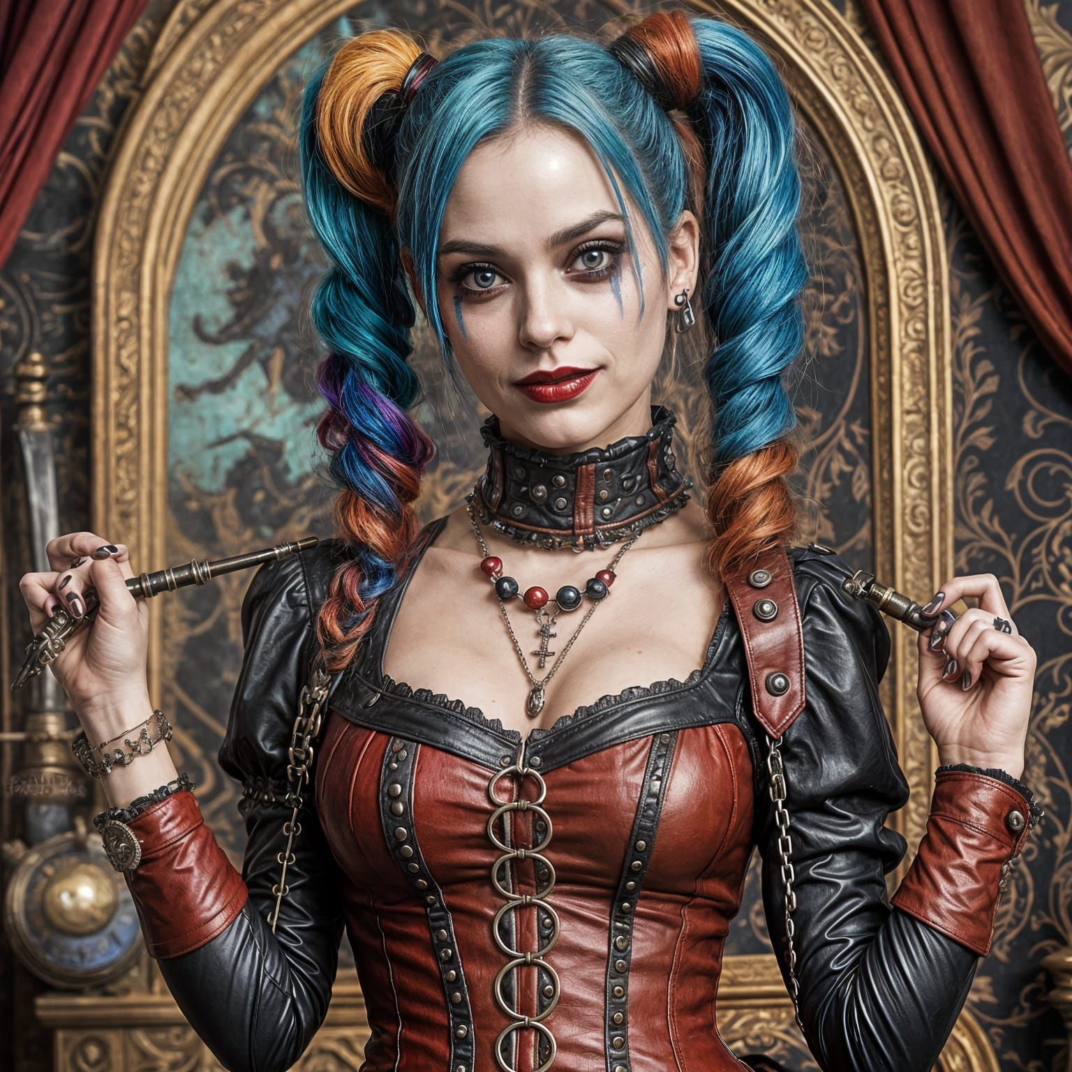 Harley Quinn in Steampunk-Gothic Victorian Style