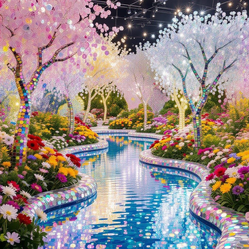 Glistening Sequin Garden With Kaleidoscopic Light