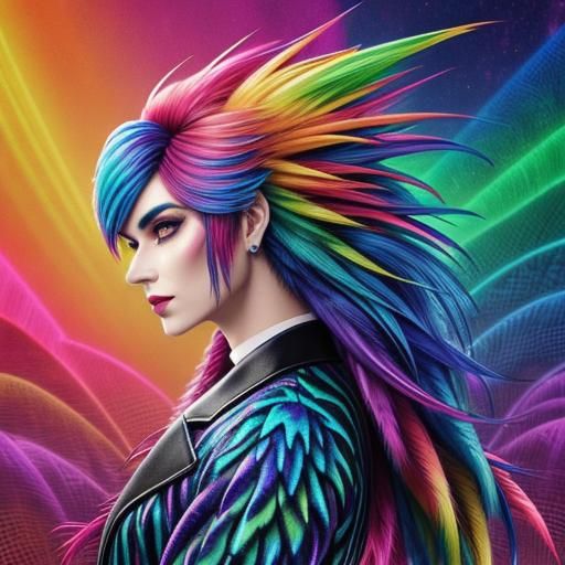 Synthwave Woman with Rainbow Dragon Scales