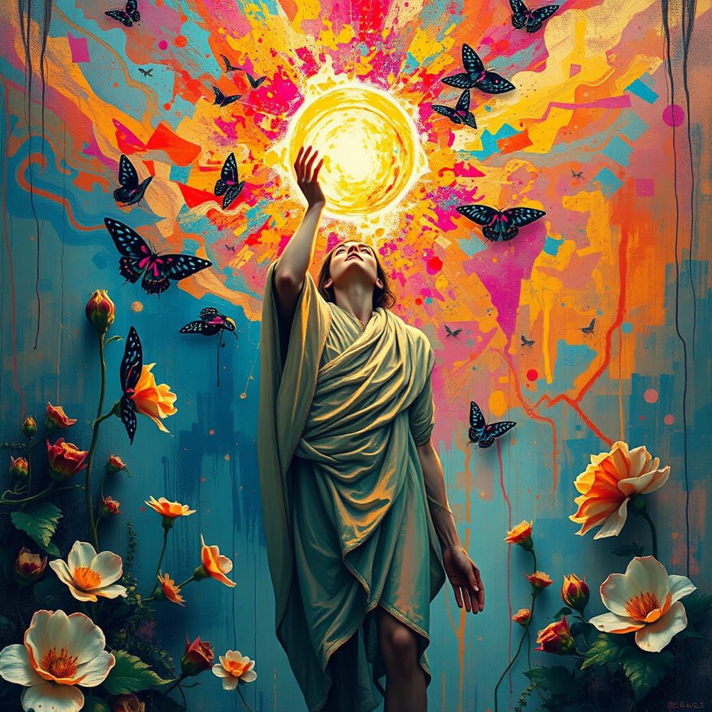 Surreal Figure Basks in Vibrant, Ethereal Light Amid Wilted ...