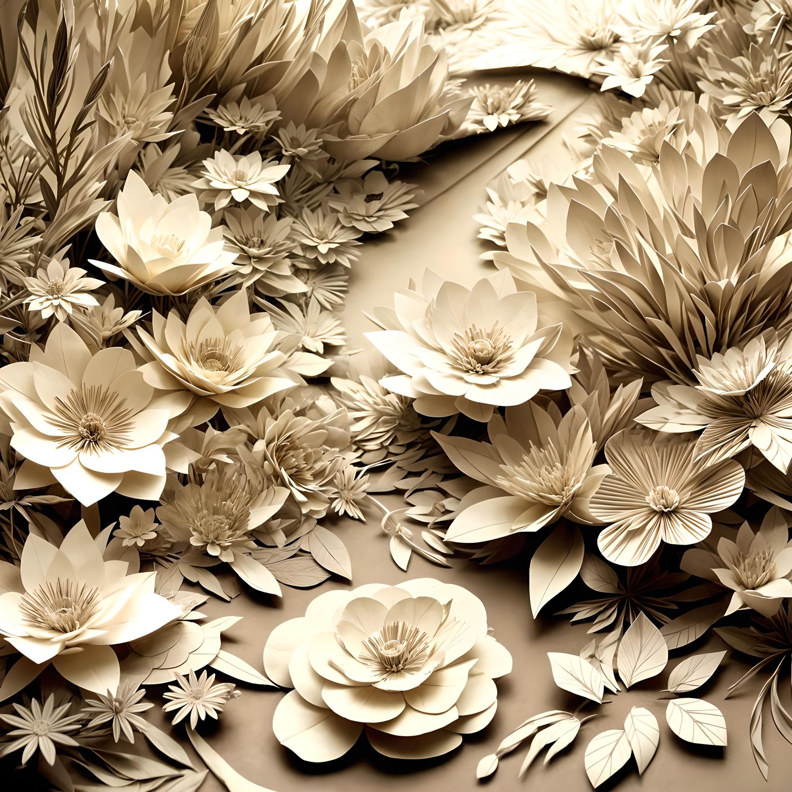Hyperdetailed 3D Paper Craft Flower Field