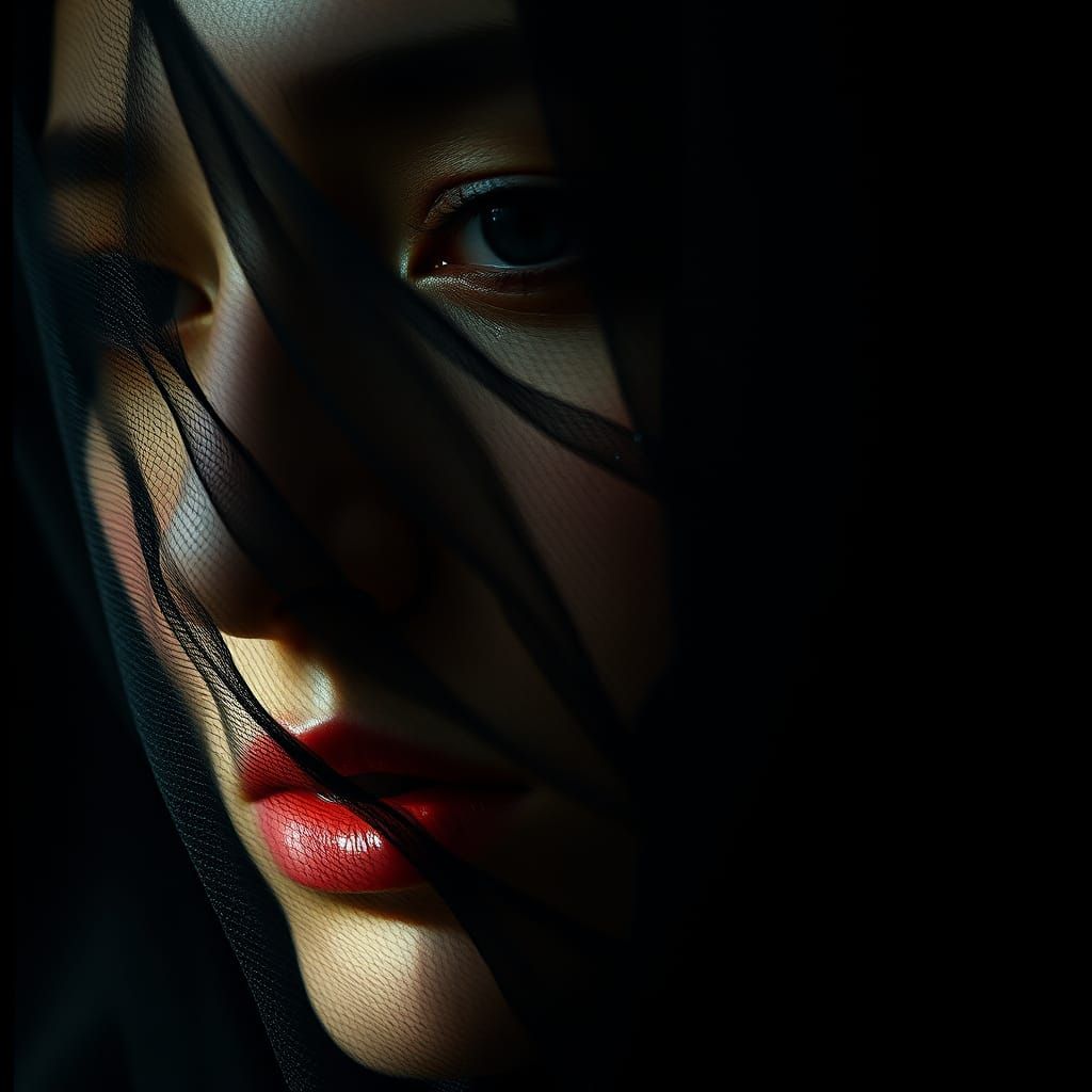 Ethereal Woman in Black Veil