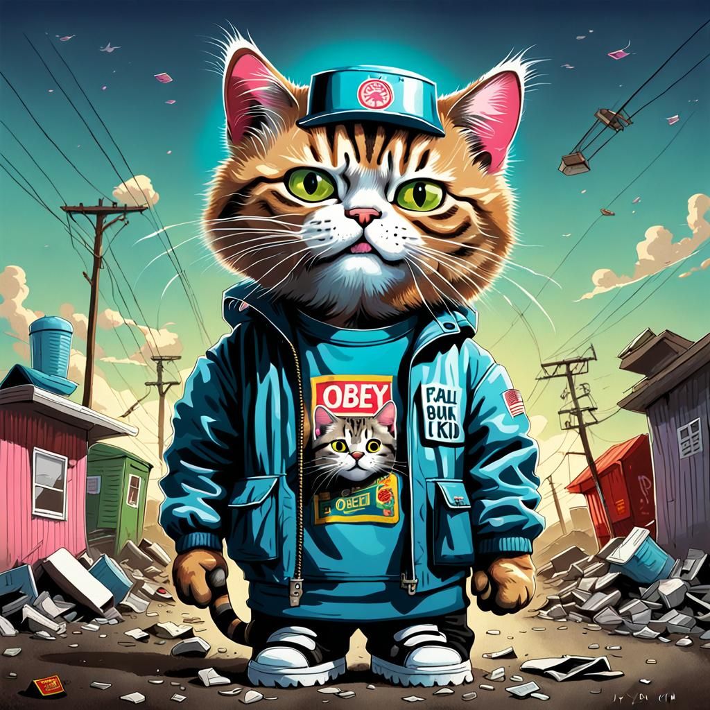 Cartoon Cat in Garbage Pail Kids Style