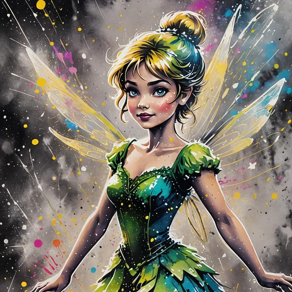 Tinkerbell in Expressive Ink Splatter Art