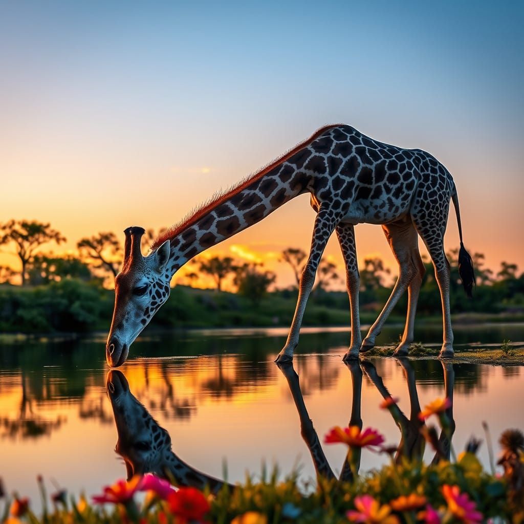 Giraffe drinking