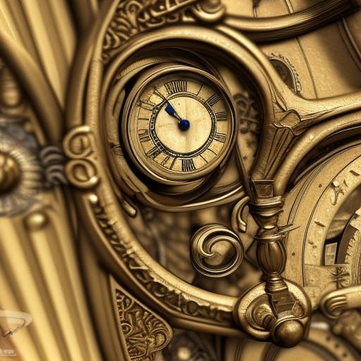 Ornate Grandfather Clock with Gargoyles: Digital Art