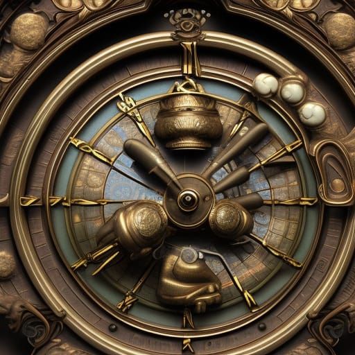 Ornate Grandfather Clock with Gargoyles in Digital Art