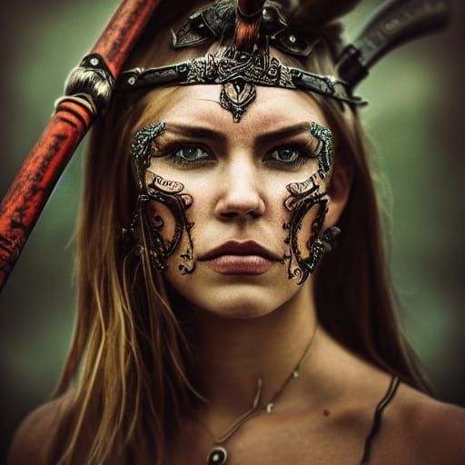 Barbarian Woman Warrior Portrait in Hyperrealistic Style