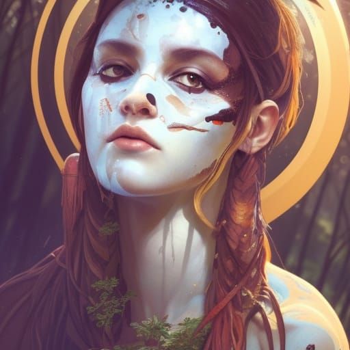 Attractive Priestess in Moonlit Forest, Digital Art