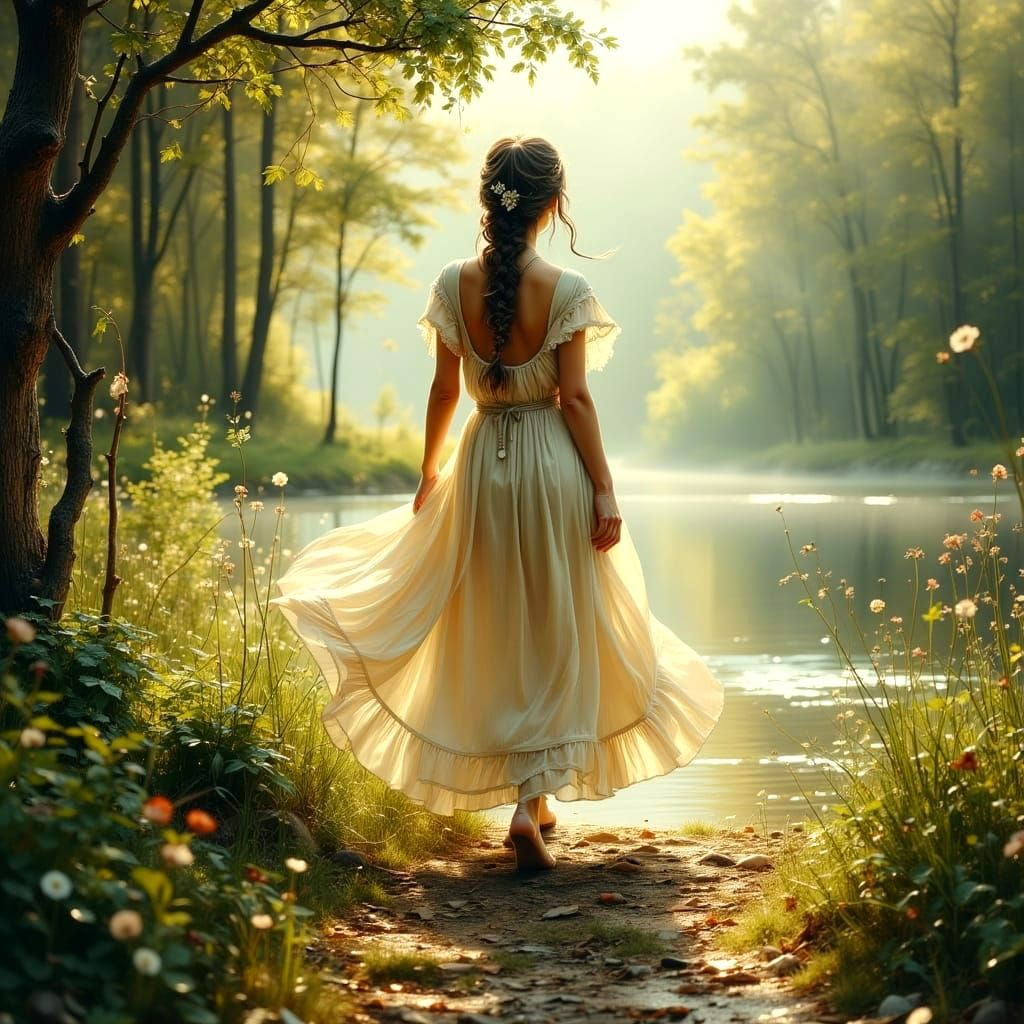 Boho Woman in Rainy Forest: Ethereal Dreamscape