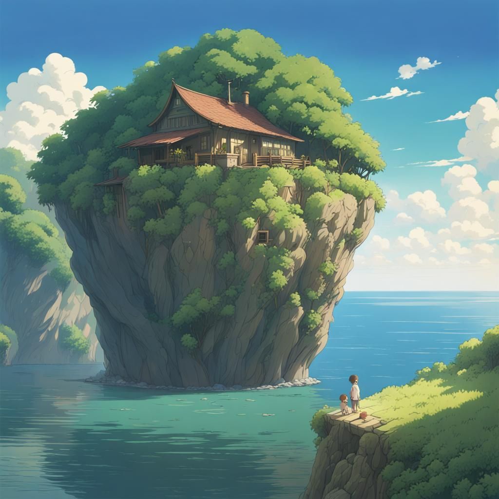 Cave Home in Studio Ghibli Anime Style