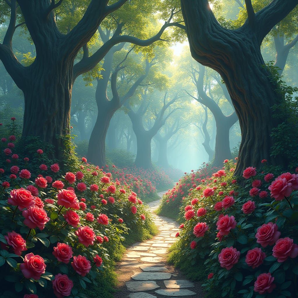 Enchanted Rose Garden: Fantasy Concept Art