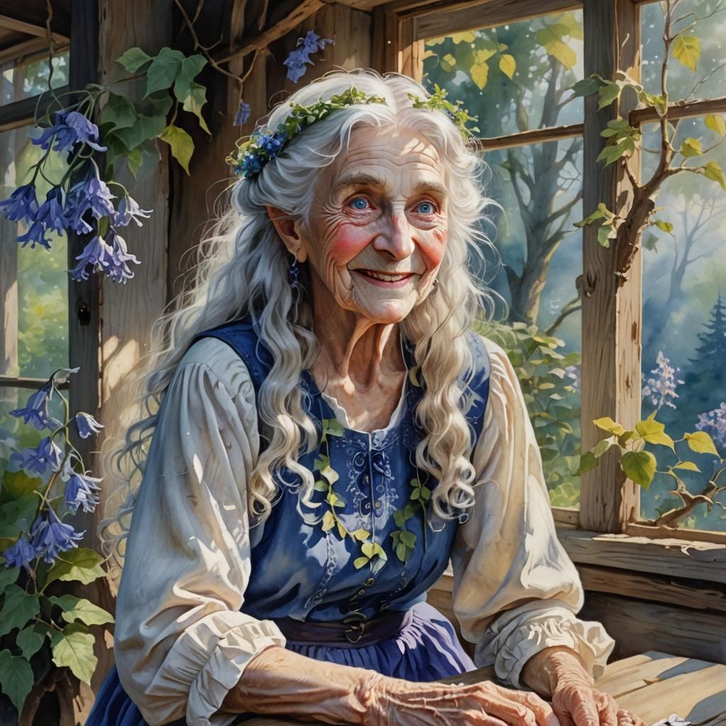 Smiling Elf Woman: Hyperrealistic Watercolor Portrait