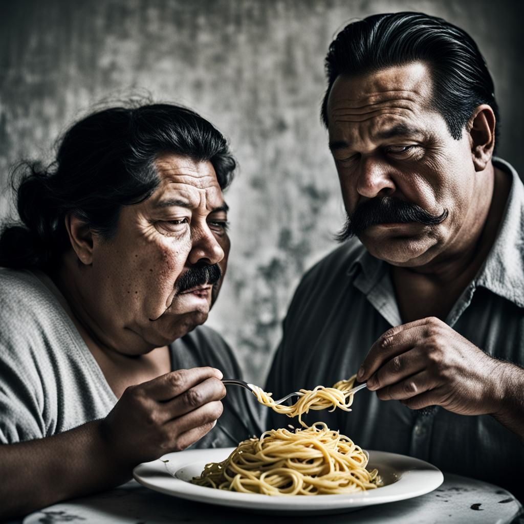 Man and Wife Eating Pasta, Film Noir Portrait