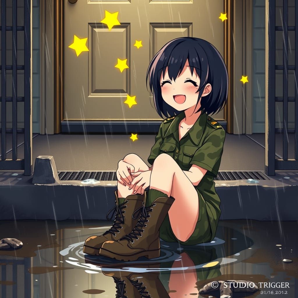 Cute Anime Emo Girl in Rainy Background